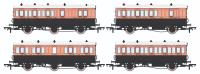 Pack of 4 coaches (4BT, 6FL, 4T, 6BT) in LSWR Salmon and Brown - with working lighting