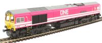 Class 66 66587 in Freightliner/ONE pink livery "AS ONE, WE CAN"