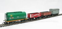 Wagons, "BP" tank, steel mineral, 7-plank "J.L. Davies & Co." and a BR grey ventilated van (unboxed) - Pack of 4