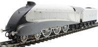Class A4 4-6-2 unnumbered with single chimney and streamlined corridor tender in LNER silver 1935-1938
