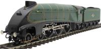 Class A4 4-6-2 unnumbered with double chimney and streamlined non-corridor tender in BR green with late crest 1958-1966