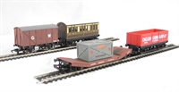 4 pack of unboxed wagons (lowmac with load, ventilated van, 4 wheel coach & open wagon)
