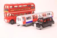 J80140 Street Scenes London Taxi Cab, Tube Train and Bus
