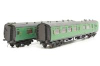 KB1912 Bulleid semi-open brake third 4377 and Bulleid corridor composite coach 6706 in Southern green - set of two 69 - built from unknown kit on Tri-ang chassis