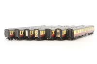 KB1950 Bulleid corridor composite x2 S5869S/S5870S, Bulleid corridor second x2 S41S/S42S, Bulleid semi open brake third x2 S3959S/S3960S and Maunsell dining saloon S7864S in BR crimson and cream - set of seven 265 - renumbered from Bachmann coaches