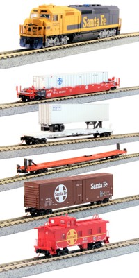 KMT-001 EMD SDP40F with Exclusive Micro-Trains 80s Freight Bundle Set of the Santa Fe