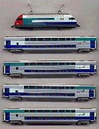 KTO94044 Kowloon - Canton Railway loco with 4 double decker coaches