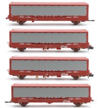 N-IPA-261B IPA covered single-deck car carrier wagons in STVA red - pack of 4 - Set 43 87 4384 021-3