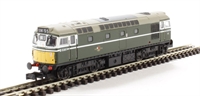 Class 27 diesel D5381 in BR green with small yellow warning panels and gangway doors