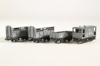 NR-LMSPack Pack of 4 x Assorted LMS Grey Wagons (2 x Cattle Wagon, 1 x 5-Plank and 1 x Brake Van) - in plain card box