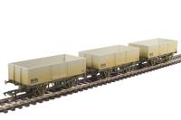 Pack of 3 6-plank open wagons in BR grey - weathered