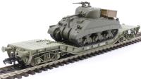 Warwell wagon 50t in wartime green with Sherman tank 95537