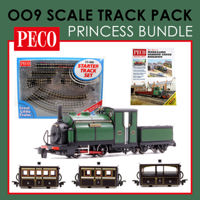 PGV-Bundle2 Peco OO9 Scale Ffestiniog Railway Green "Princess" Starter Set Bundle with 3 x Victorian Bug Boxes