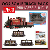 PMV-Bundle2 Peco OO9 Scale Ffestiniog Railway Maroon "Princess" Starter Set Bundle with 3 x Victorian Bug Boxes