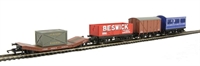 Wagons, lowmac with container, 7 pank wagon "Beswick", 4 wheel coach & ventilated van (unboxed) - Pack of 4