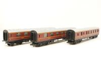 Pack of three LMS period 3 coaches 4069, 4075 and 5708 in LMS maroon - split from set