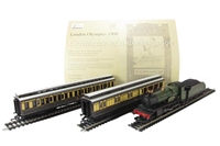 London 1908 train pack with GWR 4-4-0 County Class "County of Radnor" and 2 GWR Clerestory Coaches. Olympics Limited edition
