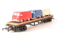 R563 BR Bogie Bolster Wagon in Brown, with 3 x Ford Vans