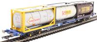 KFA Intermodal wagon in Touax livery with 3 tanktainers (Eurotainer, Suttons, Stolt)