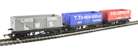 R6482 Open Wagons in "T.Threadgold" blue, "D.R.Llewellyn" red & "LMS Loco Coal" grey liveries - pack of 3
