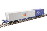 KFA container wagon in Tiphook Rail livery with 1x 20' and 1x 40' container