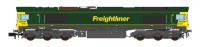 Class 66 66538 in Freightliner green & yellow with 'Bugeye' lights