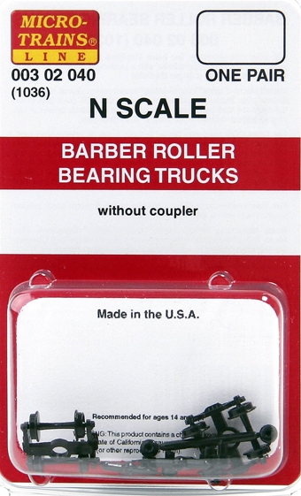 (1036) Barber Roller Bearing Trucks without Couplers (1 Pair)