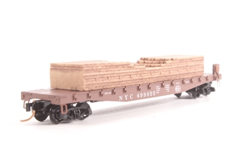 50' fishbelly side with side mount brake wheel flat car of the New York Central - red with white lettering 499855