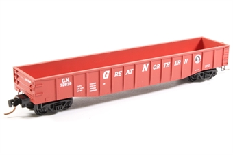 50' 14 panel fishbelly side fixed end gondola of the Great Northern - vermillion 72839