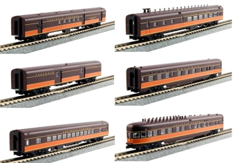 Smoothside passenger cars of the Illinois Central - brown and orange with yellow lettering 6-Pack