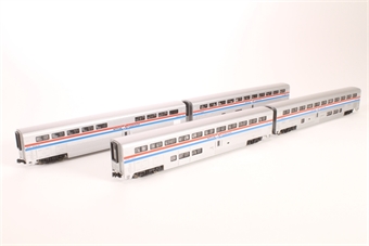 Superliner of Amtrak - silver with red, white & blue stripes 4-Car Set