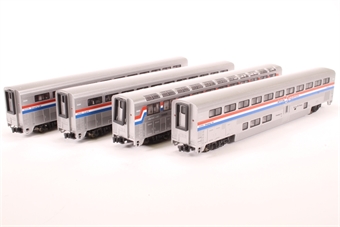 Superliner of Amtrak - silver with red,white & blue stripes 4-Car Set