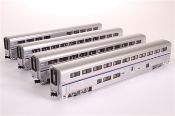 Superliner cars of Amtrak - red, blue and silver 4-Car Set