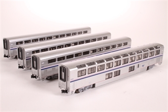 Superliner cars of Amtrak - aluminum with blue stripe 4-Car Set