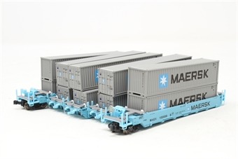 Articulated well MAXI-I container car of Maersk - blue with black lettering 100008