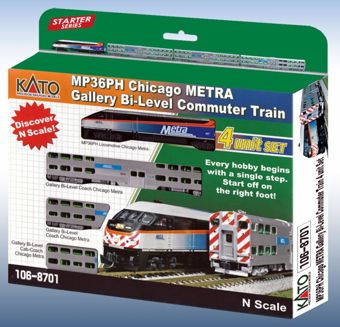 MP36PH and Gallery Bi-Level Commuter 4-Unit Train Set with Lights of the Chicago Metra