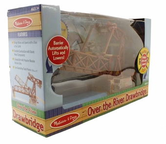 Over the river drawbridge wooden train set