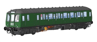 Class 122 single car DMU W55017 in BR green with small yellow panels - weathered