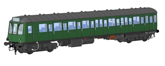 Class 149 DMU unpowered trailer car W56282 in BR green with small yellow panels