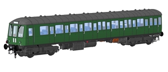 Class 150 DMU unpowered trailer car W56299 in BR green with speed whiskers