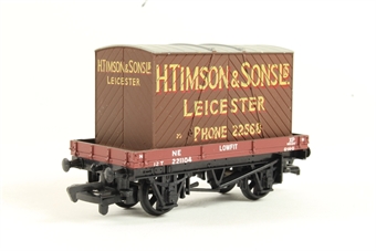 1-Plank Lowfit wagon in NE brown 221104 and "H. Timson & Sons" container load