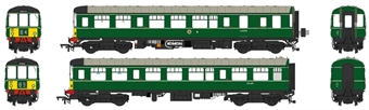 Class 104 2-car DMU in BR green with small yellow panels - E50598 - E56189