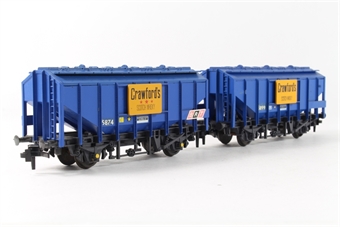 Pack of 2 x 37T Bulk Grain Wagons - 'Crawfords' - in plain card box