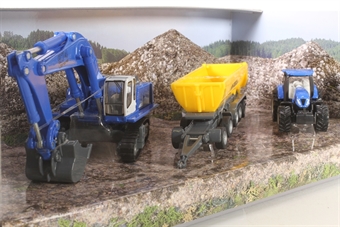 Construction Set with New Holland T7070 Tractor and Liebherr 974 Excavator