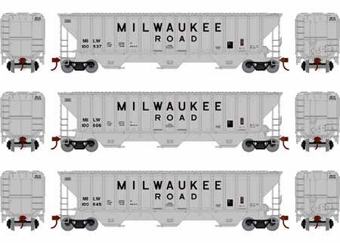 54' Pullman-Standard covered hopper in Milwaukee Road (3-PACK) Light Gray #100537, 100606, 100645