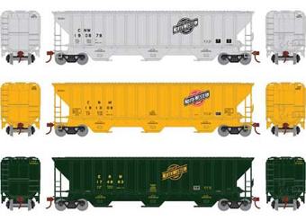 54' Pullman-Standard covered hopper in Chicago & North Western (3-PACK) 1 Light Gray, 1 Yellow, 1 Green #190878, 181008, 174883