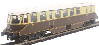 GWR AEC diesel railcar 22 in GWR chocolate and cream with white roof and shirtbutton emblem