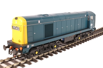 Class 20 in BR blue with full yellow ends; pre-TOPS style with double arrows on the cabsides and 4-character headcodes