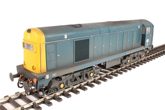 Class 20 in BR blue with full yellow ends; TOPS style with double arrows on the cabsides and '0O00' headcodes - weathered