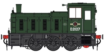 Class 03 shunter D2127 in BR green with wasp stripes and 'conical' exhaust - Cancelled from production